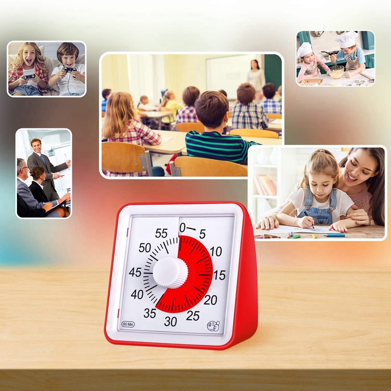 EITGZWAS 2X Visual Timer,60 Minute Kids Timer,3 Inch Countdown Timer,Silent Visual Analog Timer for Kids and Adults,Red. 