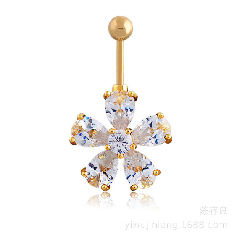 New fashionable Korean style stainless steel zircon navel nail with zircon gold long personalized navel button