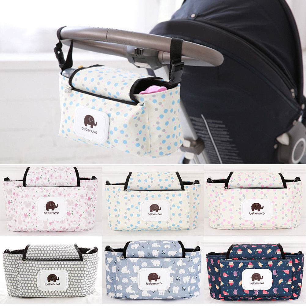 Universal Baby Trolley Storage Bag Stroller Cup Carriage Pram Buggy Organizer - White dot