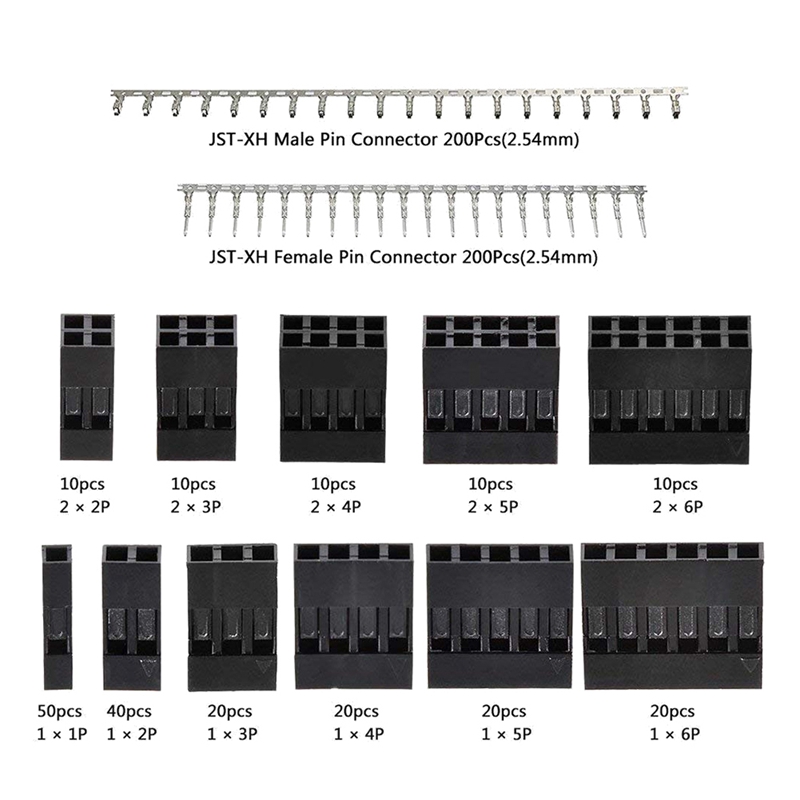 620Pcs Dupont Connector Kit with Wire Crimper Plier 2.54Mm Pitch 1/2/3/4/5/6 Pin JST SM and 2.54 Mm JST XH Male/Female. 