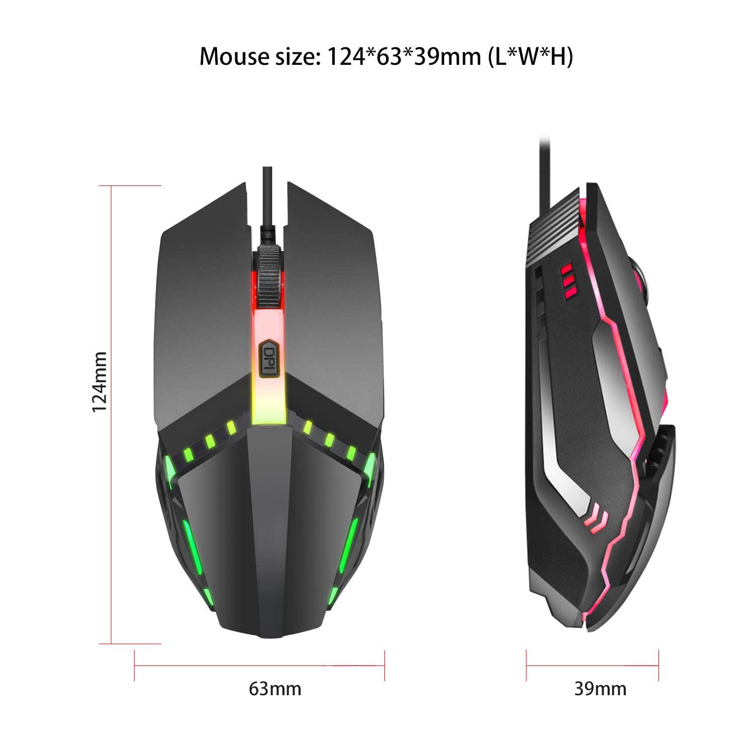 Gaming Mouse USB Wired Professional Gaming Mouse 7 Color Lighting 1600DPI Adjustable Gaming Mouse Mice For Computer. 