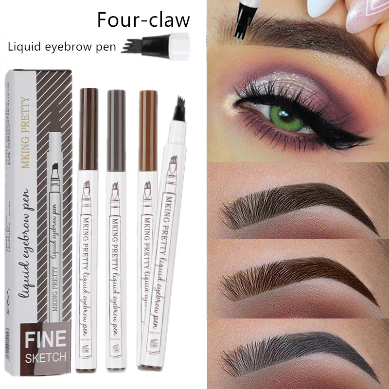 Dark Brown Eyebrow Pencil - Microblading Eyebrow Tattoo Pen for Perfect Brows! Makeup Waterproof 4-Tip Eyebrow Pen with Black Liquid Enhancer for Flawless, Natural-Looking Eyebrows. Cosmetic Tool for Easy, Quick & Long-Lasting Eyebrow Shaping & Enhancemen