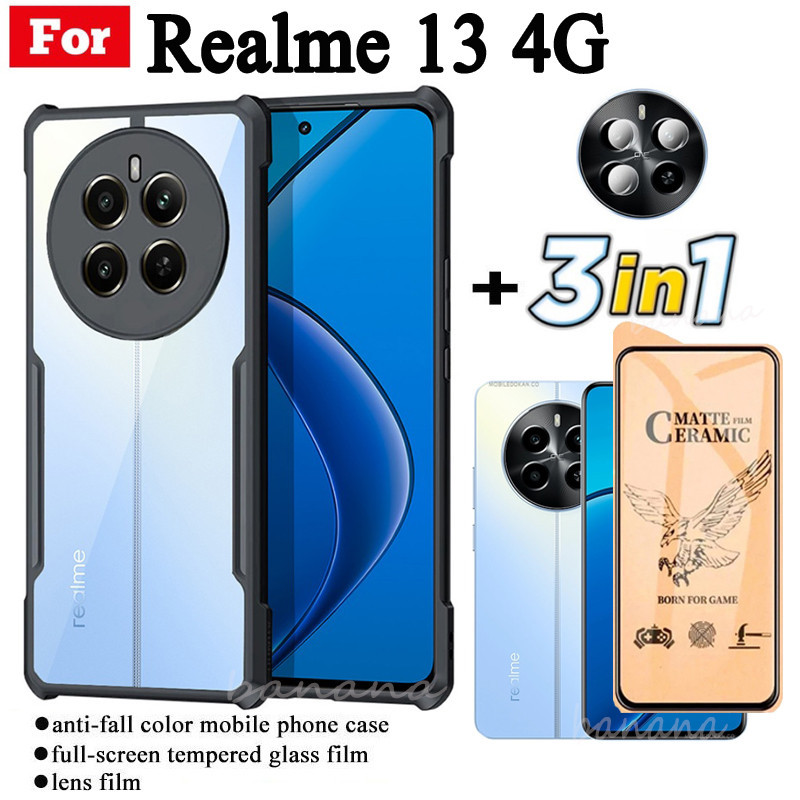 3 in 1 Realme 13 4G Shockproof Phone Case for Realme13 12 5G 12+ 12X Ceramic Frosted Film+Camera Lens Film