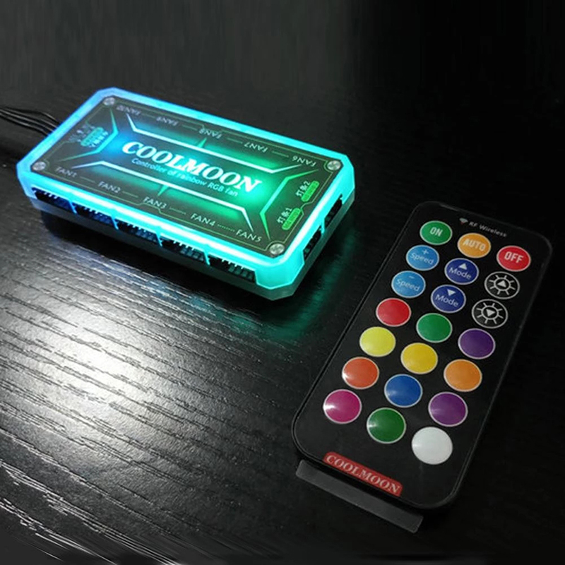 RGB Fans Remote Controller 12V 5A Color Controller with 10pcs 6pin Fan Port 2pcs 4pin Light Bar Port with Nice material. 