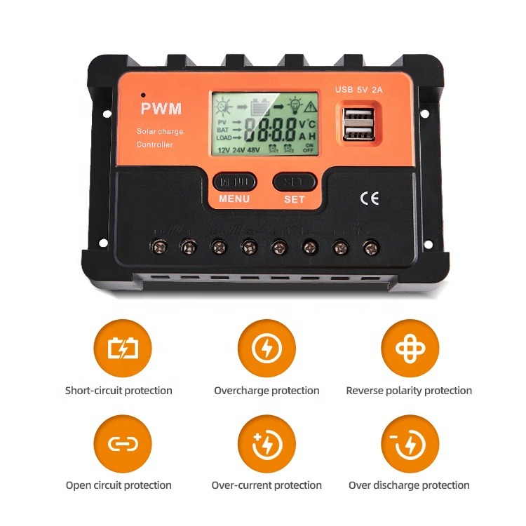 20amp/30amp PWM Solar Charge Controller 12V 24V Car LCD Display Intelligent Battery Controller for Lead Acid, Lithium