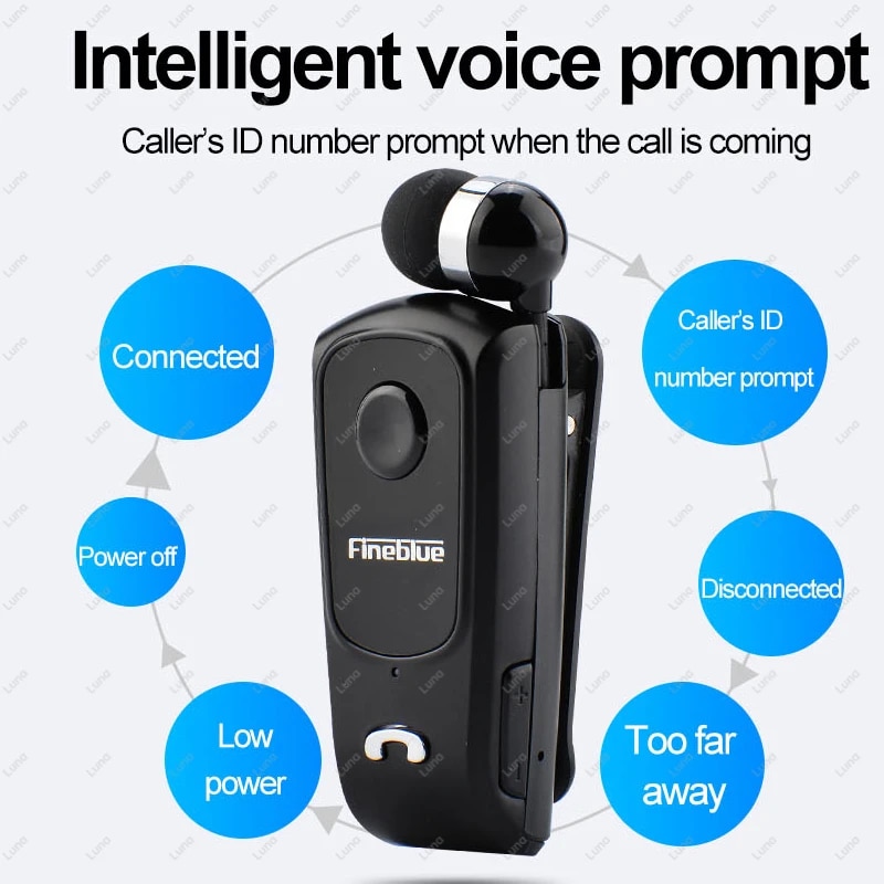 Fineblue F920 Wireless Earphone Bluetooth Headset Heaphones in Lotus with Wire Clip Ears Handsfree Earbuds Retractable Earphones. 