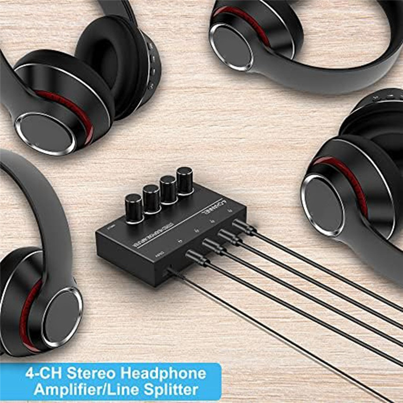 4 Channel Headphone Amplifier Headphone Splitter With 4 3.5MM Headphone Output And 3.5MM Audio Input. 