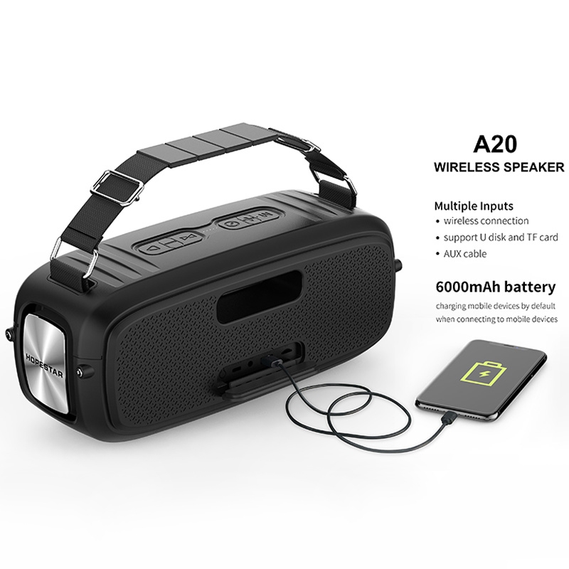 HOPESTAR A20 Pro TWS Portable Outdoor Waterproof Subwoofer Bluetooth Speaker with Microphone, Support Power Bank & Hands-free Call & U Disk & TF Card & 3.5mm AUX. 
