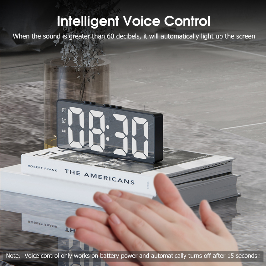 iFlashDeal Alarm Clock LED Mirror Alarm Clock Rechargeable Digital Clock Voice Control Desk Clock USB Table Clock Simple Style Clock Multifunctional with Mute and Temperature for Bedroom Home Office. 
