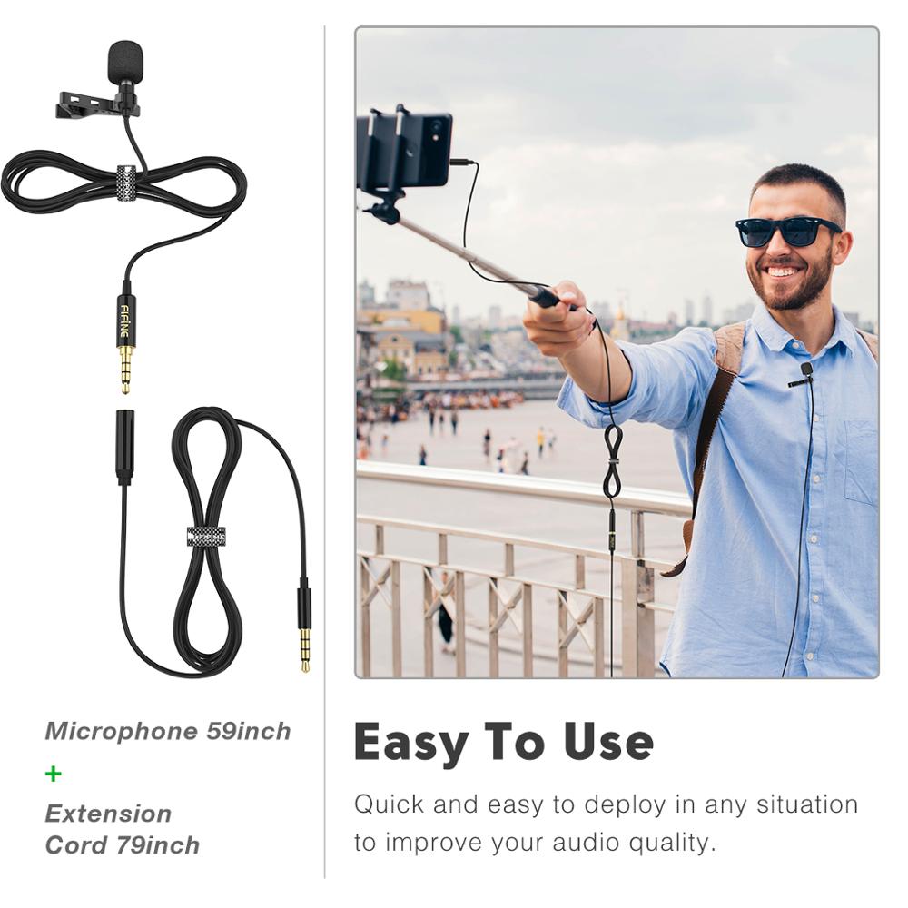 FIFINE Lavalier Lapel Microphone for Cell Phone DSLR Camera,External Headset Mic for Vlogging Video/Interview/ Podcast. 