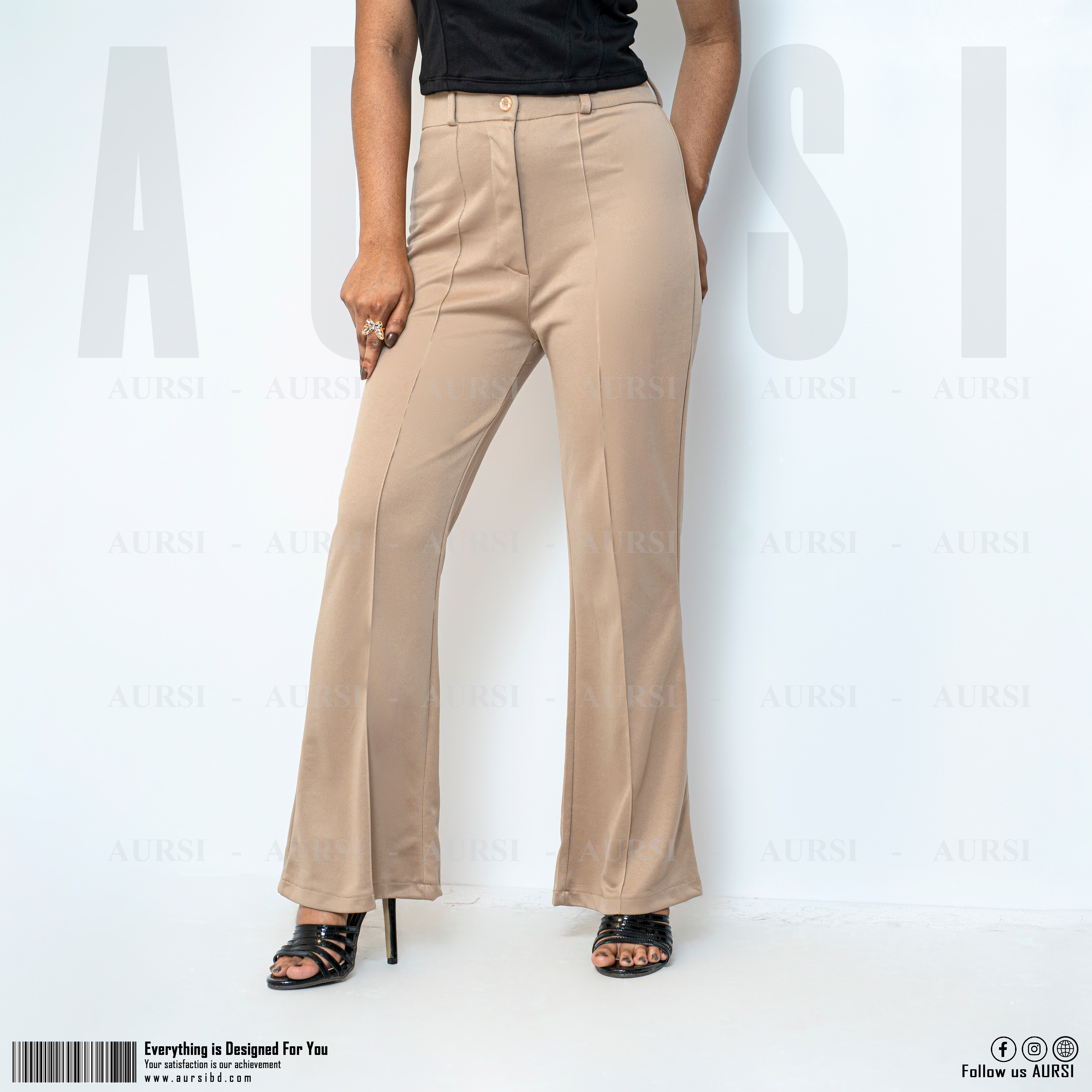 AURSI Bell Bottom High Waist Ladies  Flare Pant | Interlock Polyester Spandex Fabric - Stretchable. 