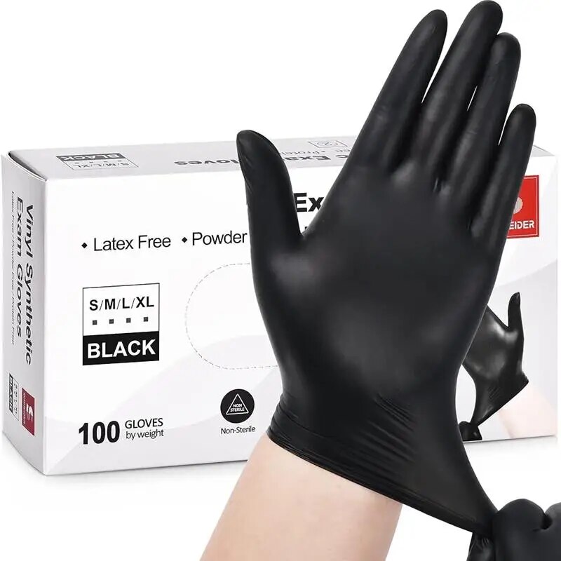 Black Nitrile Disposable Gloves Latex Powder Free Industrial-Grade Gloves  Non-Sterile Textured Cooking Kitchen Cleaning Gloves