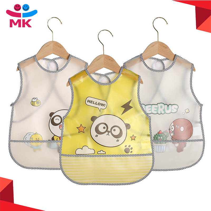 Cute Cartoon Baby Bibs with Pocket Sleeveless Waterproof Baby Feeding Bibs Adjustable Anti-dirty Children Aprons for Newborn Toddle Eating