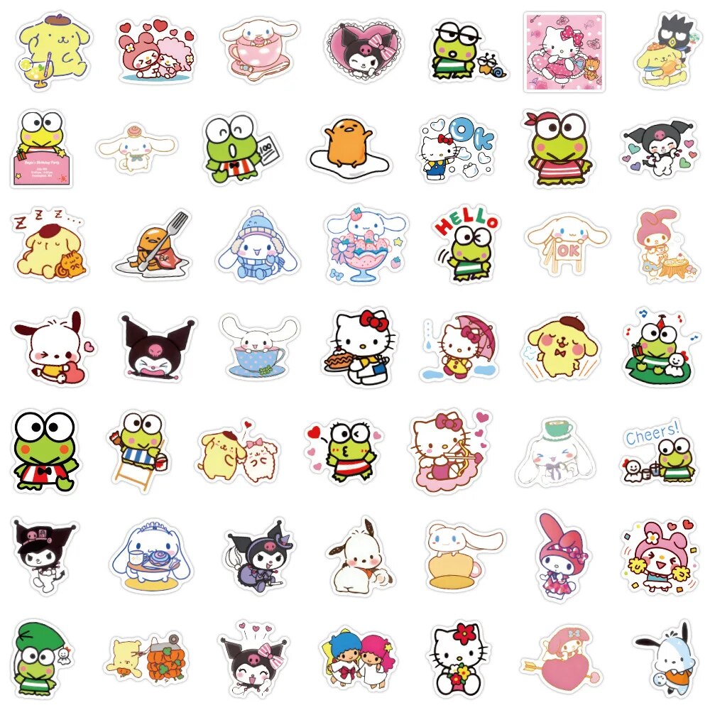100Pcs/Set Kawaii Sanrio Stickers for Kids Toys Kuromi Hello Kitty Cartoon Decals Waterproof Cute Decoration Sticker. 