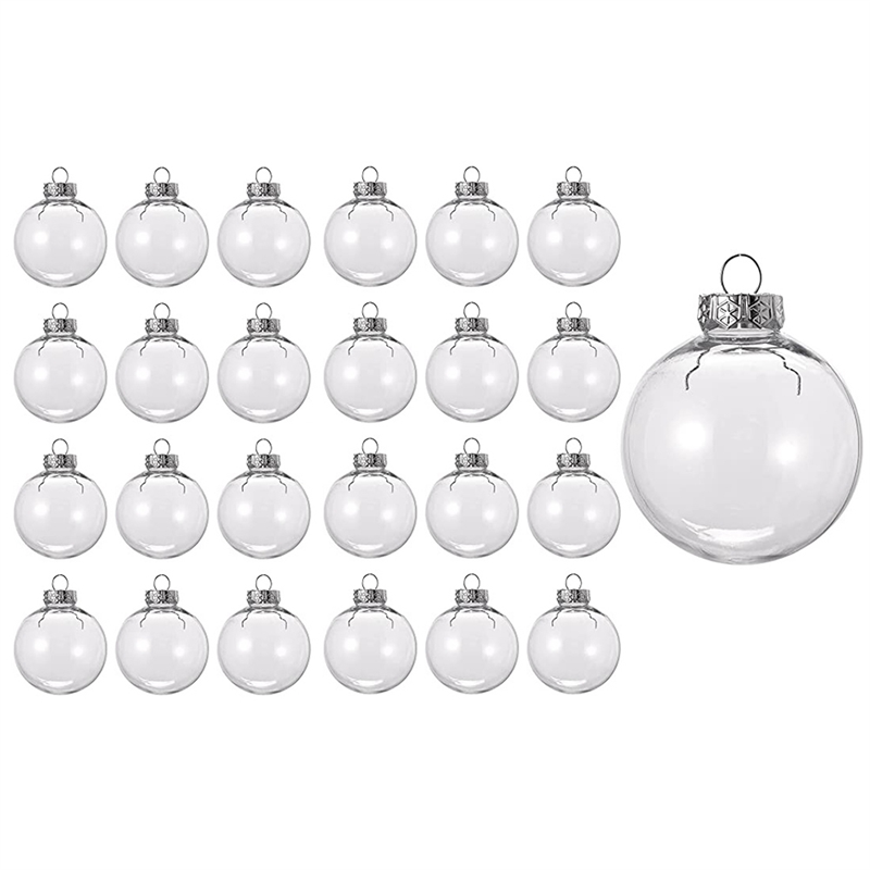 24PCS Clear Plastic Fillable Christmas Balls 8cm DIY Xmas Tree Ornament Decoration Arts Crafts