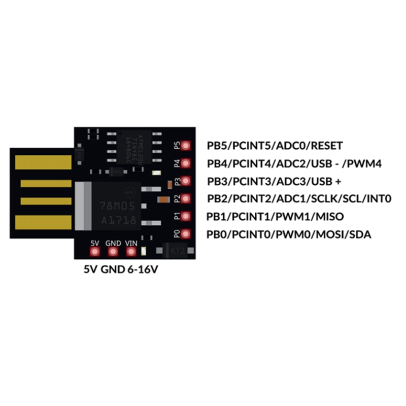 5Pcs ATTiny85 Digispark I2C LED Rev.3 Kickstarter 5V IIC SPI USB Development Board 6 I/O Pins for Arduino. 