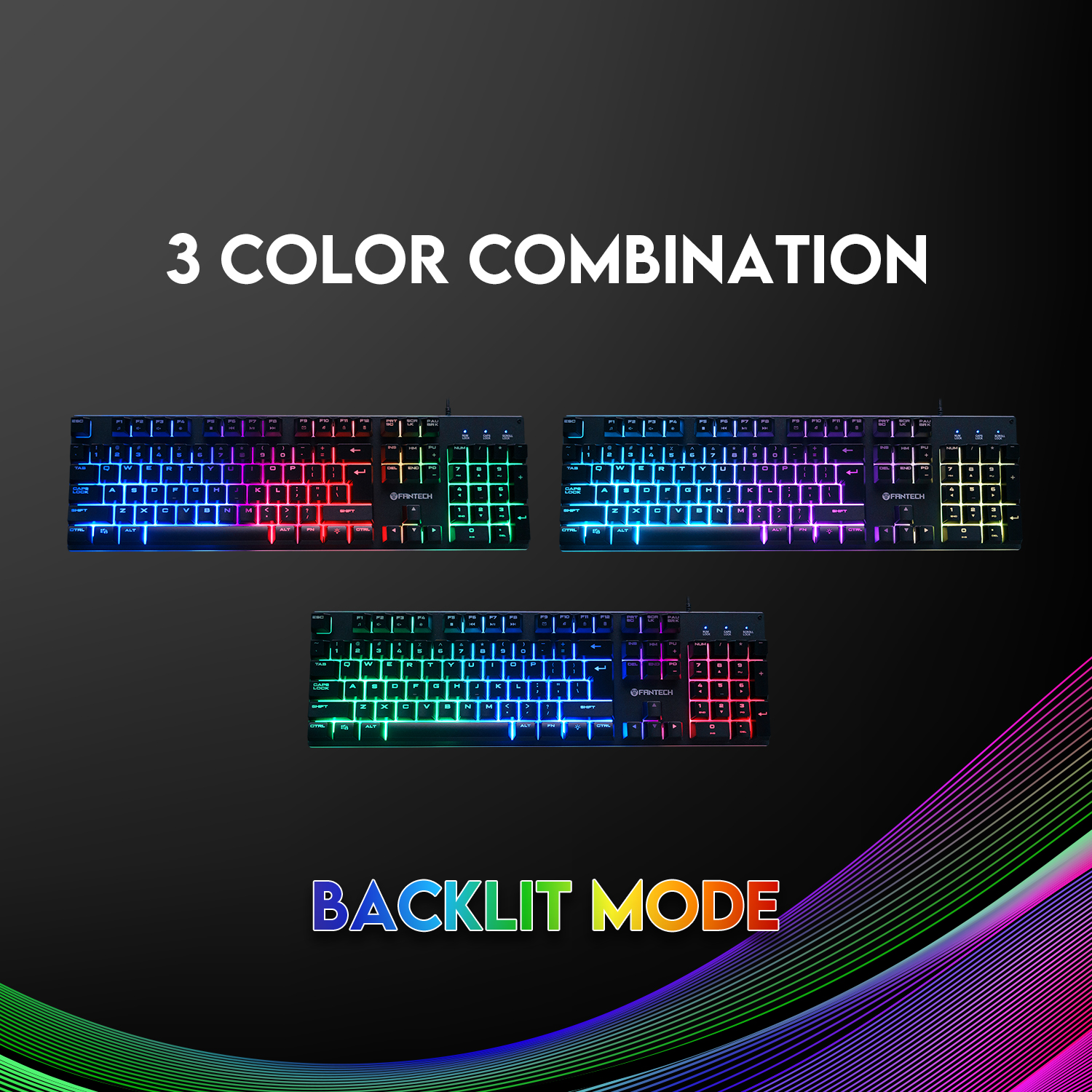 FANTECH K614L Fighter III RGB Membrane Gaming Keyboards 26 Keys & Anti-ghosting 104 Keys For Gaming Game. 