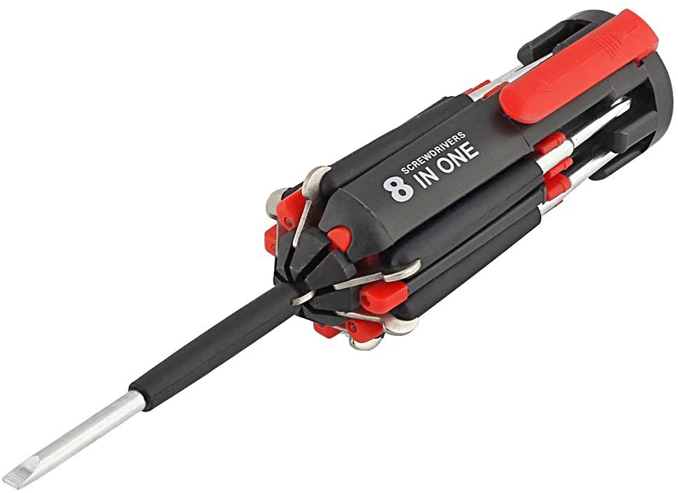 8-in-1 Multi Portable Screwdriver with LED Torch Tools Light Up Flash-light Set. 