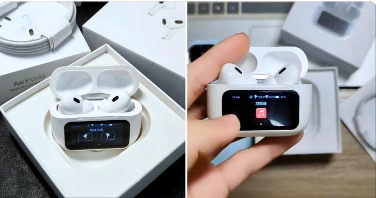 Airpods Pro With Screen Display ANC / ENC Dobble Dark Touch Control Noise Reduction Bluetooth Headphone Airpods Pro 2 Display. 