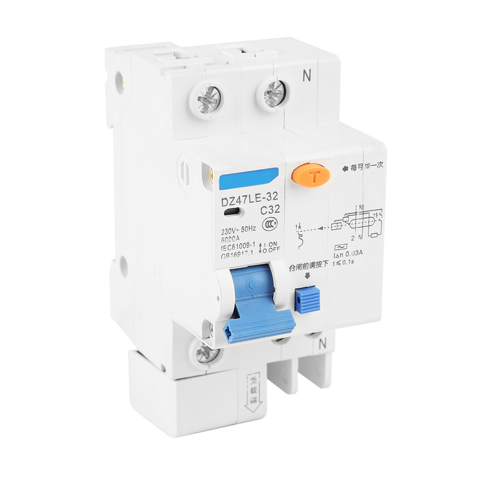 DZ47LE-32 1P+N C32 RCCB Residual Current Circuit Breaker 30mA 230/400V. 