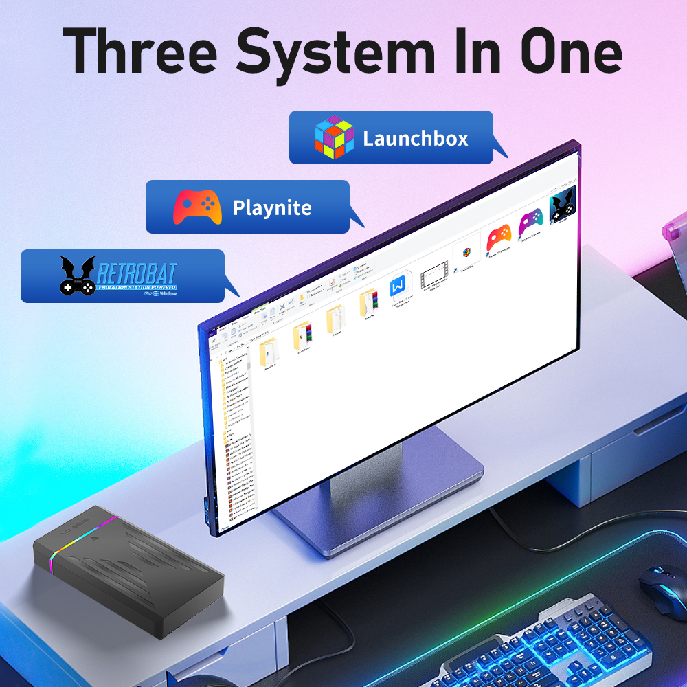 3TB Gaming HDD Playnite Retrobat Launchbox Retro Game Console with 17000+ Games for PS4/PS3/PS2/Wii/Wiiu/SS for WIN PC/Laptop. 