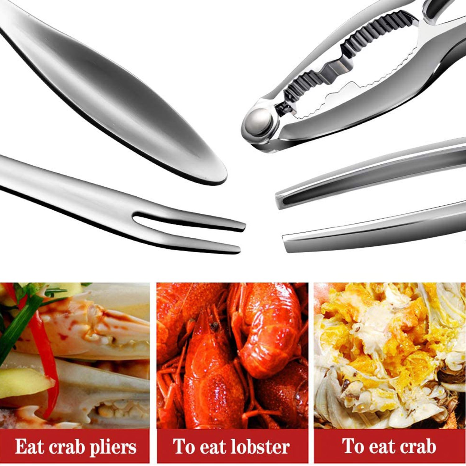 6Pcs Seafood Tools Set Including 2 Forks 2 Lobster Crackers Nut Cracker ,Crab Crackersand 2 Lobster Crab Mallets. 