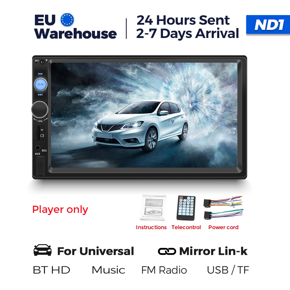 NaviFly 7 Touch Screen Stereo for Universal Car Radio 12V 2 Din FM Power Aux Input Auto MP5 Player SD USB Built-in BT HD video. 