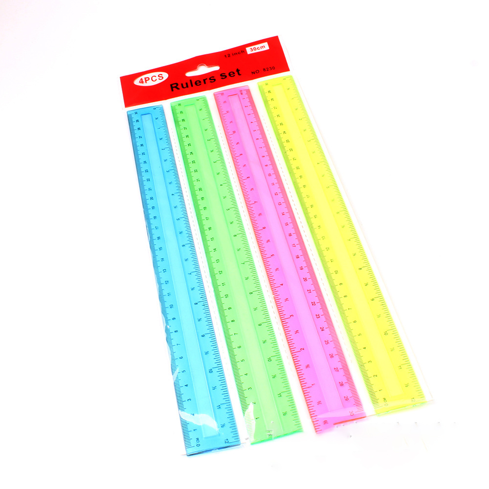 4 Pack Ruler Plastic Rulers 12 Inch,Transparent Assorted Color Metric Bulk Rulers with Inches and Centimeters,Kids Ruler for School,Home,Office. 