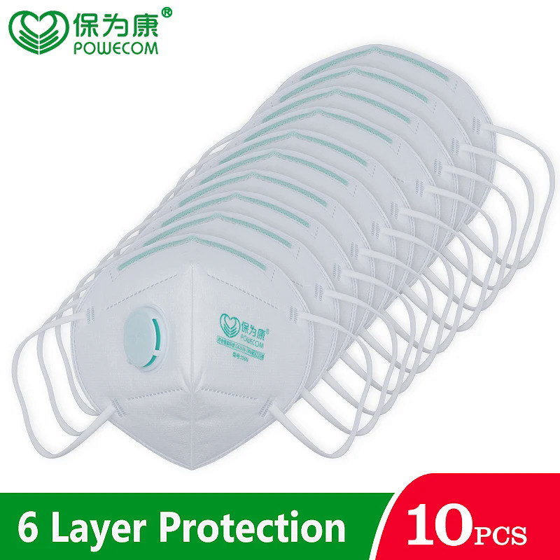 KN95 Mask POWECOM Reusable Face Masks with Breathing Valve 6 Layer Protection Dustproof Mouth Mask Activated Carbon Mascarillas