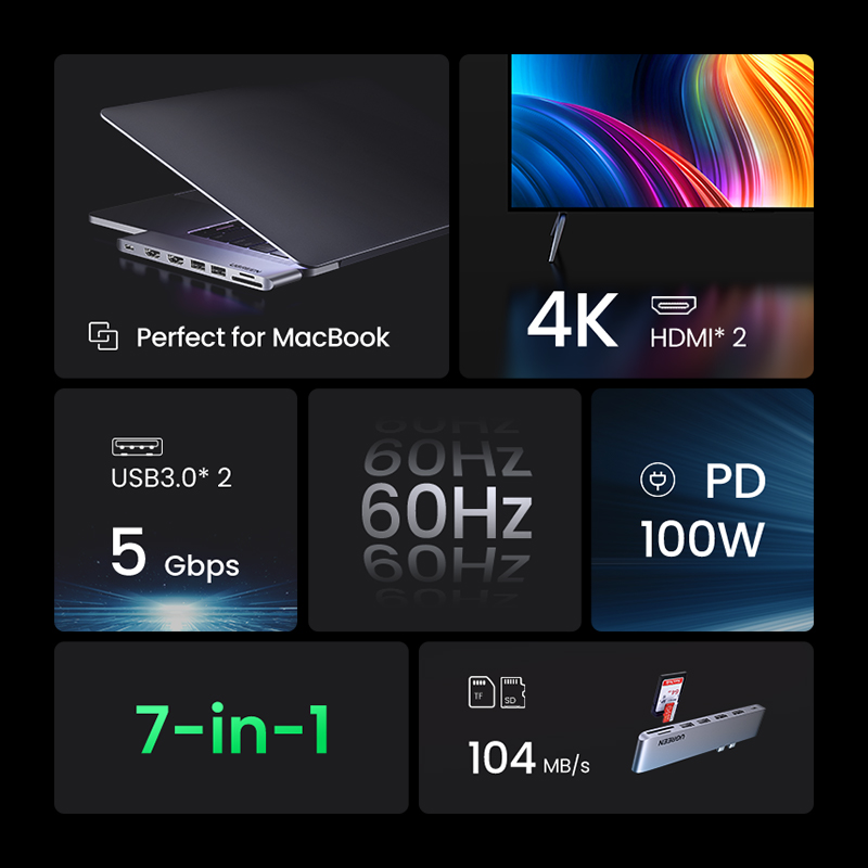 UGREEN USB C Hub for MacBook Pro USB 3.0 Splitter Adapter USB Type C to 4K HDMI, Thunderbolt 3 100W Power Delivery, 3 USB 3.0 Port Adapter Dock Station for MacBook Air 2020 2019 2018, MacBook Pro 2019 2018 2017. 