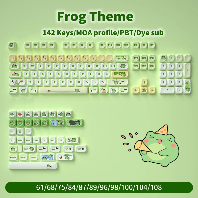 JCM MOA Profile PBT Keycaps 140 Keys Cow Theme White Blue Keycap Drunk Deer A75 for Mechanical Gaming Keyboard. 