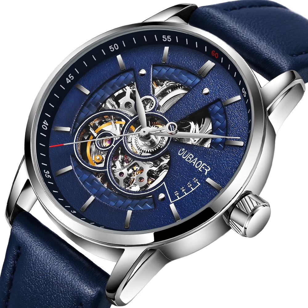 OUBAOER Mens Watches 2021 Mechanical Automatic Top Brand Luxury Tourbillon Self Winding Leather Sport Wristwatch. 