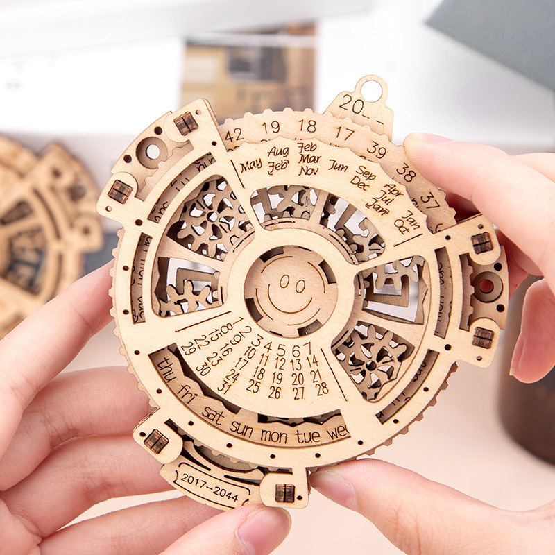 3D wooden puzzle handmade perpetual calendar wooden assembly model handmade mechanical transmission model. 