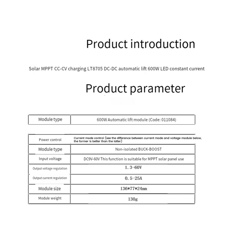 LT8705 Automatic Lift Module 600W Voltage and Current Adjustable LT8705 Solar MPPT CC-CV Charging Board Easy to Use. 