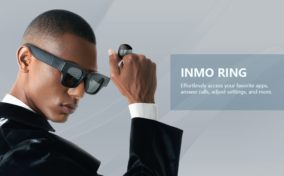 INMO AR Smart Glasses With Control Ring One Camera Touch Foldable Transparent Lens 3D Shooting Video Screen Translation. 