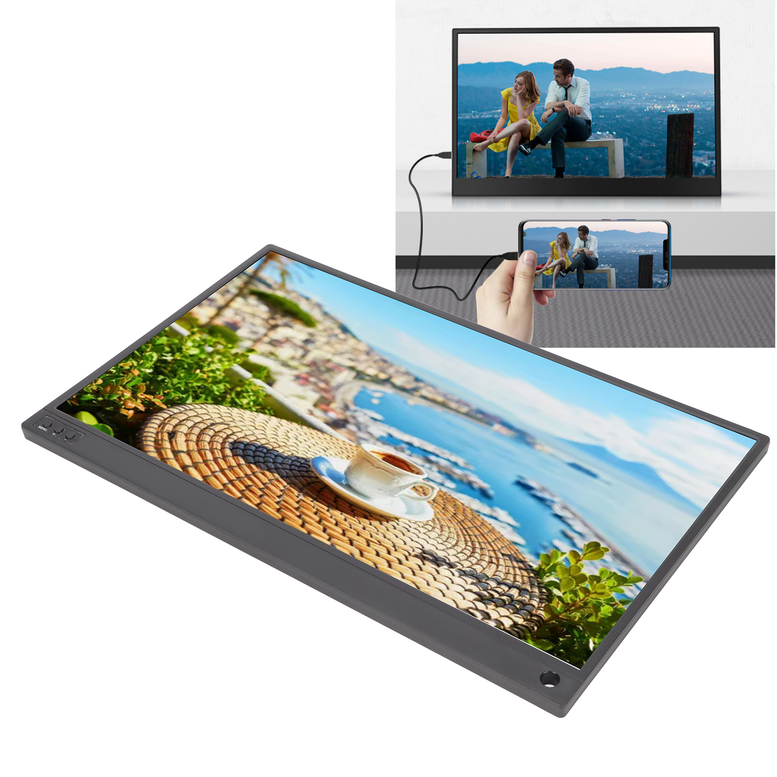 Monitor 15.6in HD 1080P 3 In 1 Display Built In Speakers USB C External Monitor. 