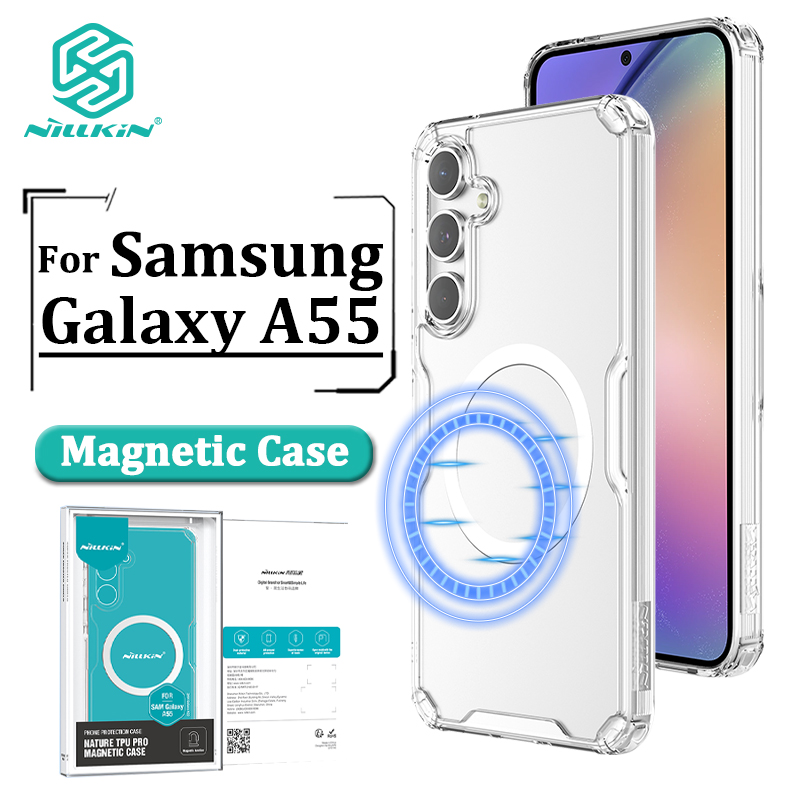 Nillkin Luxury Soft Silicone Case for Samsung Galaxy A55 Phone Cases Transparent TPU + PC Silicone Clear Shockproof MagSafe Back Cover (With magnetic suction function only）