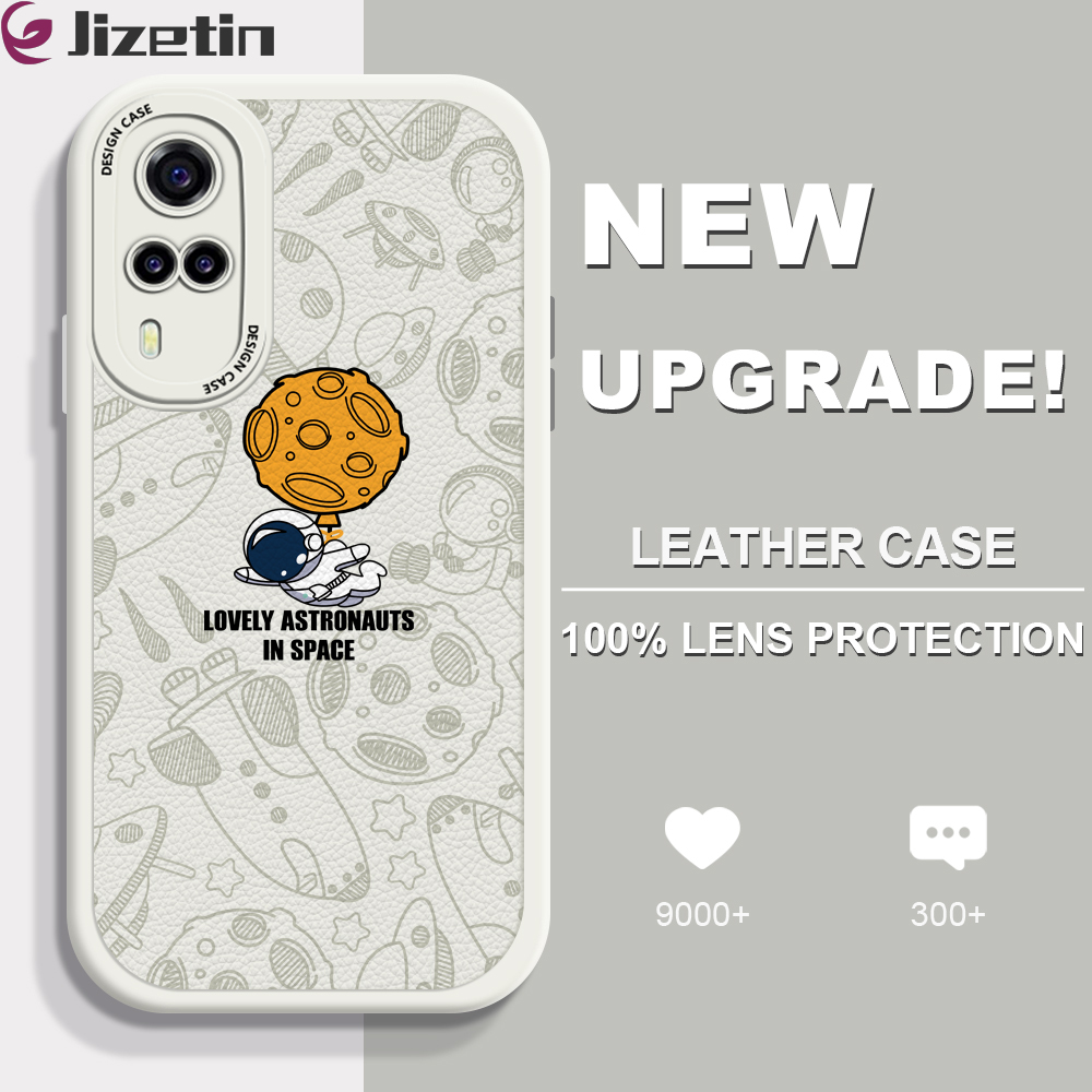 Jizetin for Vivo Y53S 4G / Y51 2020 / Y31 2021 / Y51A 2021 Back Cover Lovely Astronaut Lambskin Texture PU Leather Back For Girls Boys Soft Phone Case