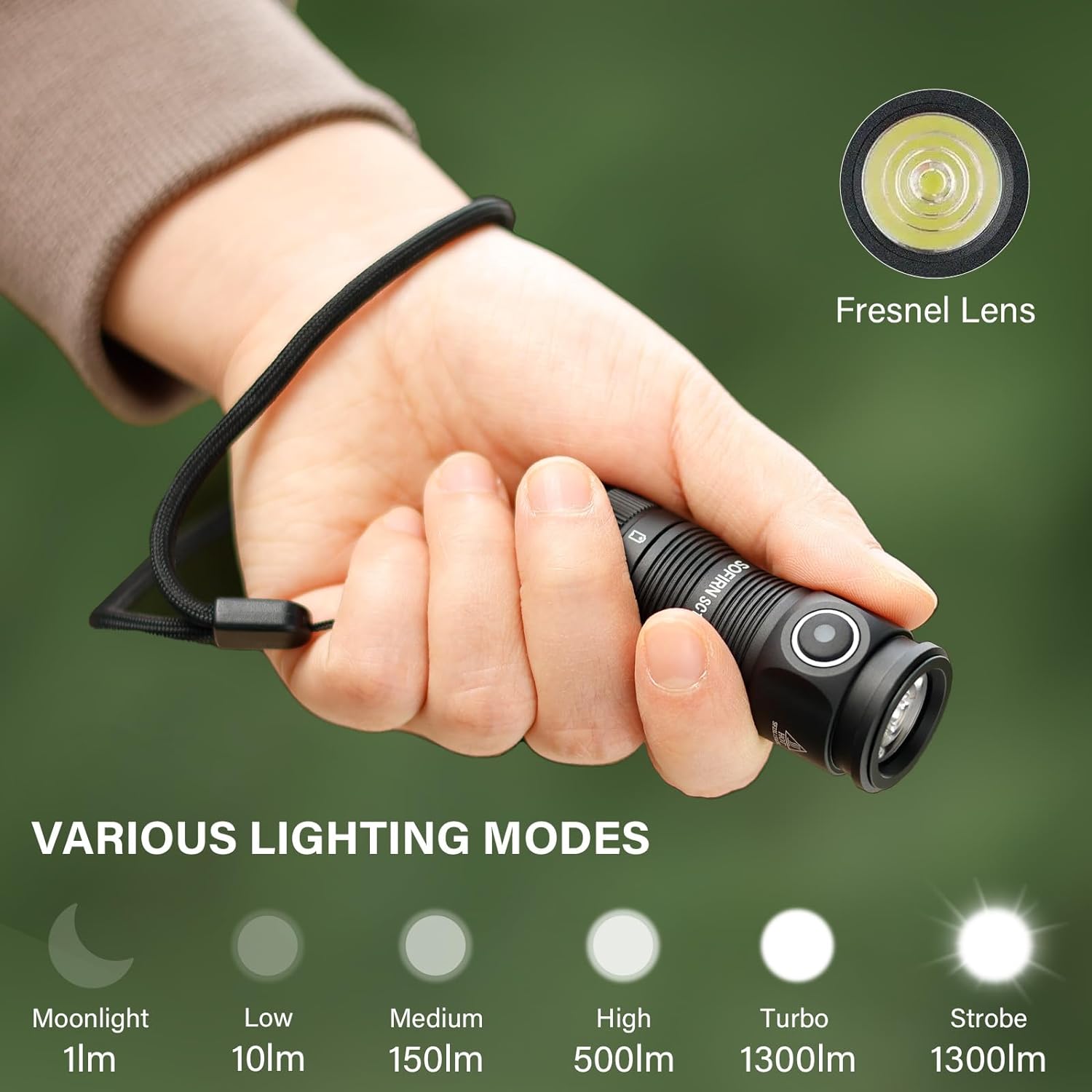 Sofirn-SC13 SST40 LED 1300lm Mini Tactical 18350 Flashlight 6000K Keychain Emergency Torch. 