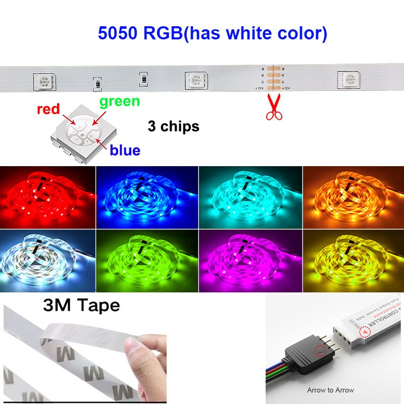 WIFI RGB Led Strip Light 5050 Bluetooth Controller Smart Lucas LED Tape Ribbon Flexible Night light Luminous String For Bedroom-Bluetooth Control-Non -3m-. 