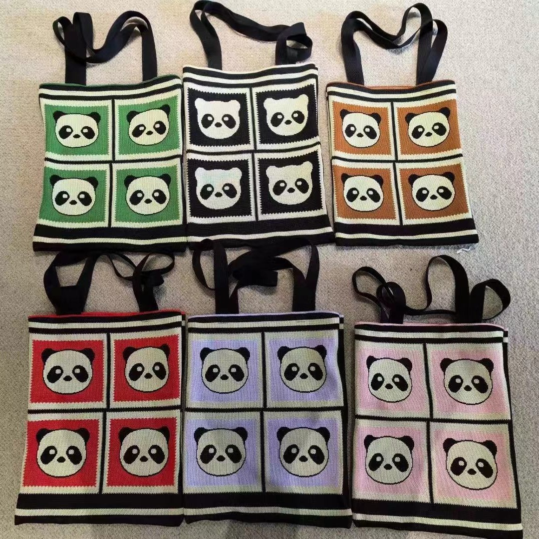 2023 back panda new product large and versatile student large-capacity quartle bag shoulder bag knitted bag hand bag. 
