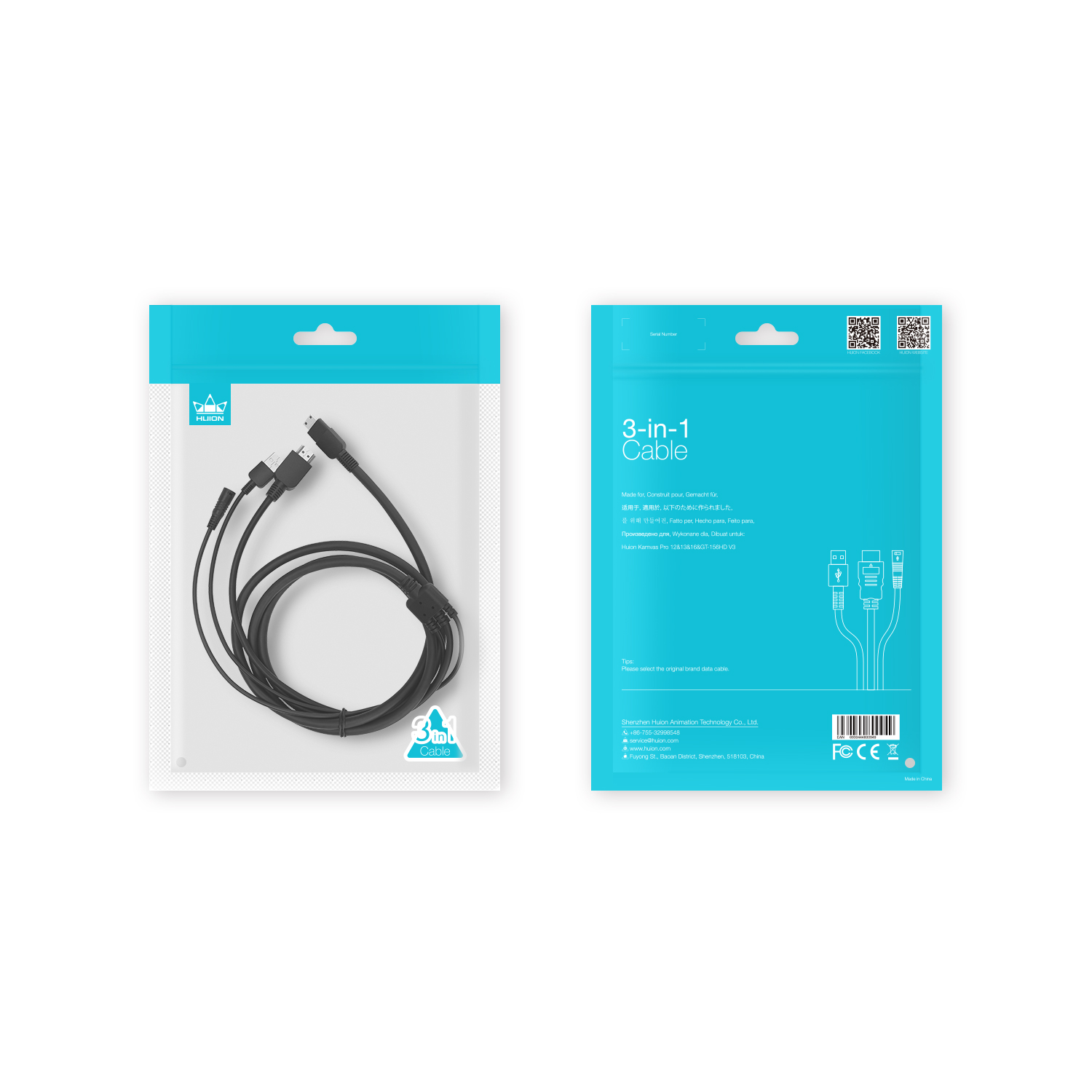 Huion 3-in-1 Cable CB02 for GT-156HD V2 GS1561/Kamvas 16 Graphics Tablet Monitor Pen Display. 