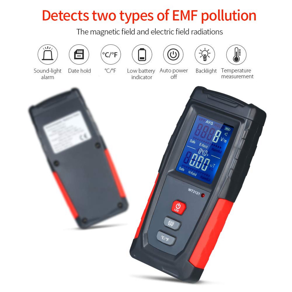 EMF Meter USB Rechargeable, Radiation Detector for Electromagnetic Field and Temperature Precise for. 