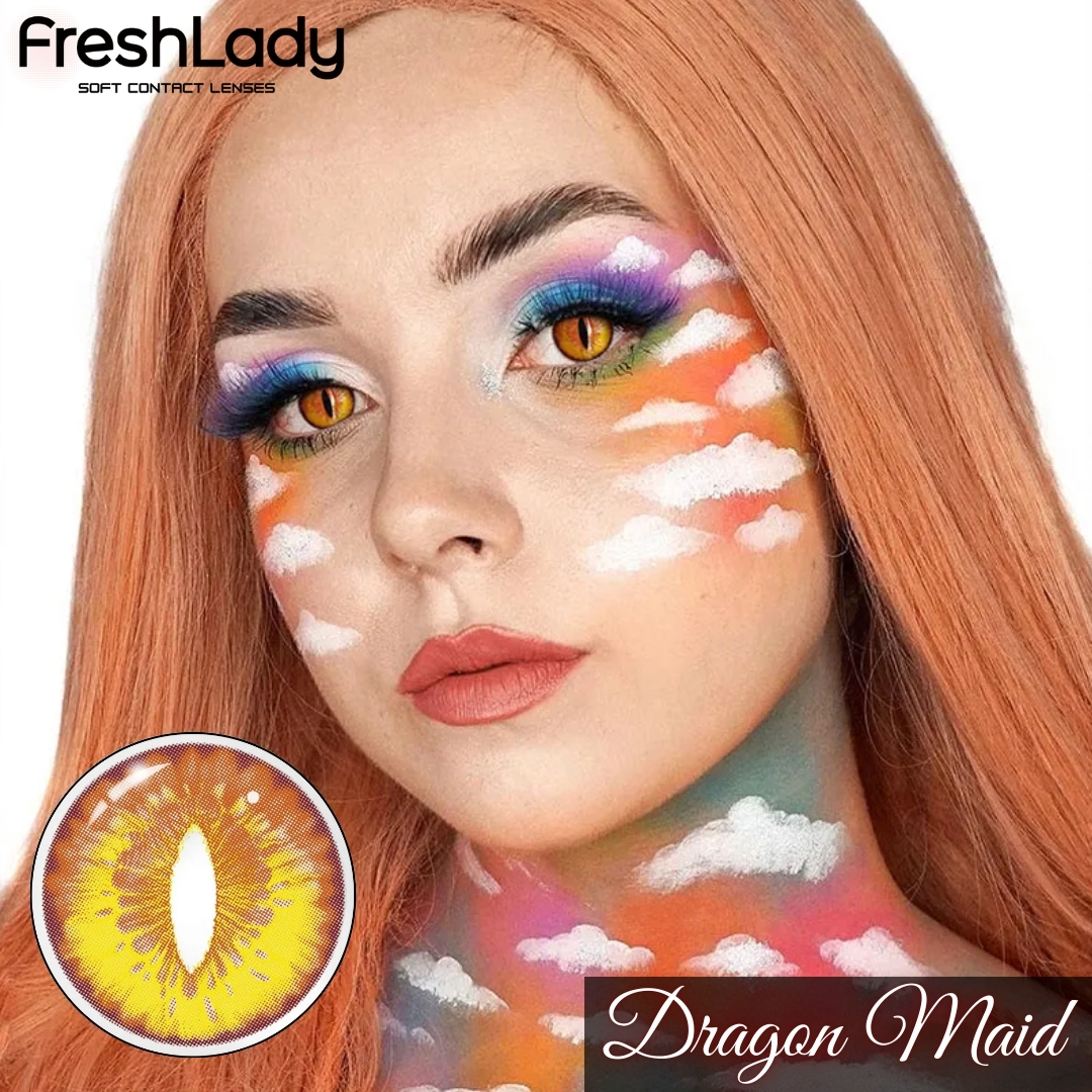 New Halloween Exclusive Dragon Maid(Yellow) Color Contact Lens With Regular Kit Box For Men and Women. 1pair Premium Halloween Color Contact Lens For Eye Makeup,Halloween party,Anime,Cosplay And Costumes Set.Halloween Series Contact lens. #DragonMaid. 