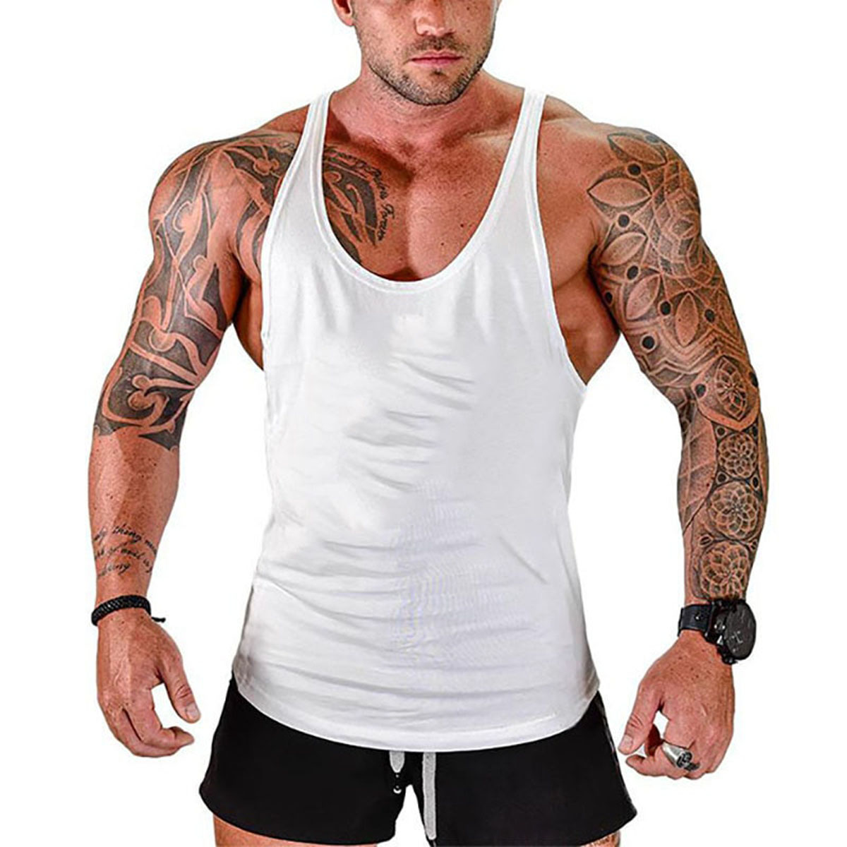 Herrnalise Men's Muscle Gym Workout Men Casual Solid Tight Fitting Sports  Stripe Gym Tank Tops Vest