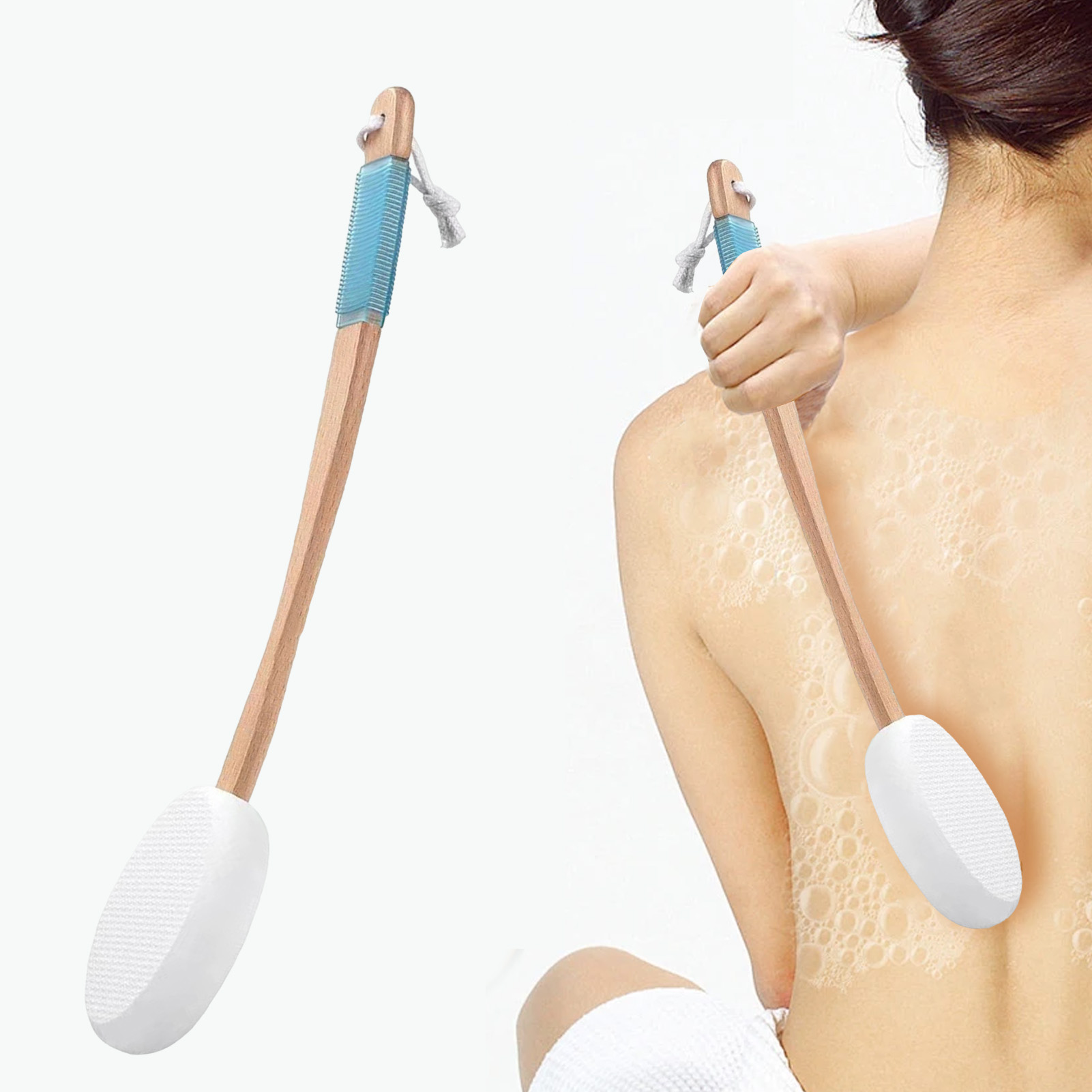 Body Lotion Spreader with Cotton Pads Back Lotion Applicator Even Coverage Sunscreen Cream Bath Scrubber for Elderly Curved Handle for Feet Cleaning Replaceable Cotton Pads Ideal for Bath. 