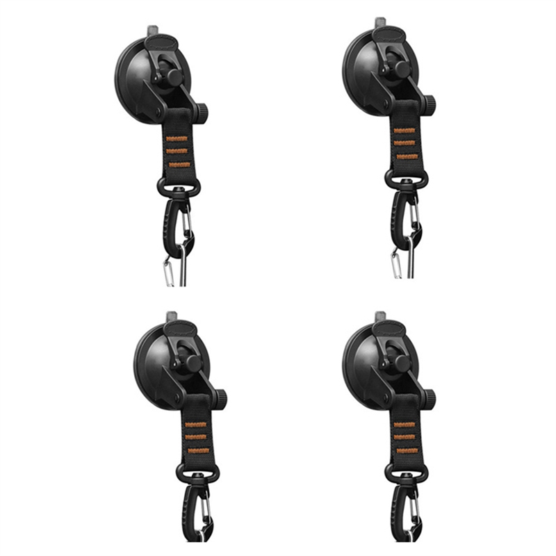 4 PCS Heavy Duty Suction Cup 360° Rotating Camping Suction Hooks Car Suction Cups Anchor With D Ring For Awning-Orange