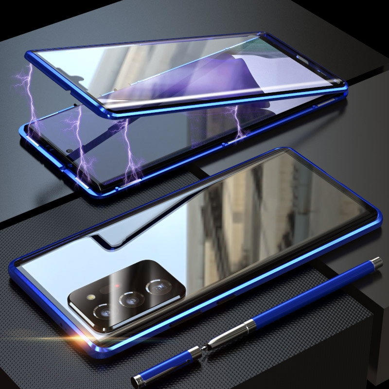 For Samsung Galaxy Note20 Ultra Magnetic Metal Frame Double-sided Tempered Glass Case