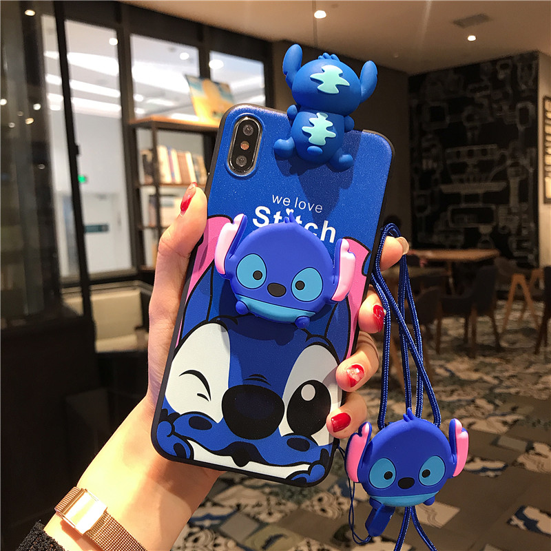 Cartoon Cute Stitch Phone Case For OPPO A15 A15s A54 A16 A94 Reno 5F A93 Reno4 F Reno4 Lite A91 Reno 3 A52 A92 A9  A5  A7 A5s A12 A3s A12e A37 Silicone TPU Back Cover Case with Lanyard Holder Stand. 