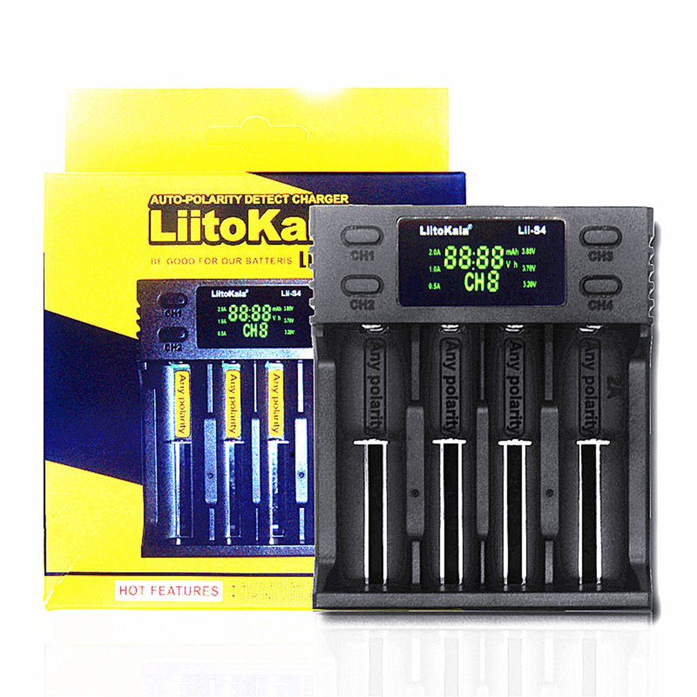 A Liitokala 18650 26650 21700 4 LCD Slots Display NiMH to the ion Battery Charger.. 